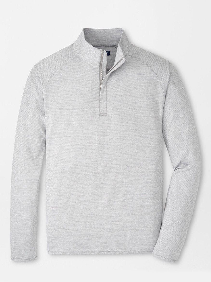 The Peter Millar Stealth Stripe Performance Quarter-Zip in Gale Grey features long sleeves, soft moisture-wicking fabric, and UPF 50+ sun protection. Shown on a plain white background.