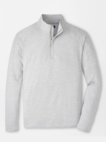 The Peter Millar Stealth Stripe Performance Quarter-Zip in Gale Grey features long sleeves, soft moisture-wicking fabric, and UPF 50+ sun protection. Shown on a plain white background.
