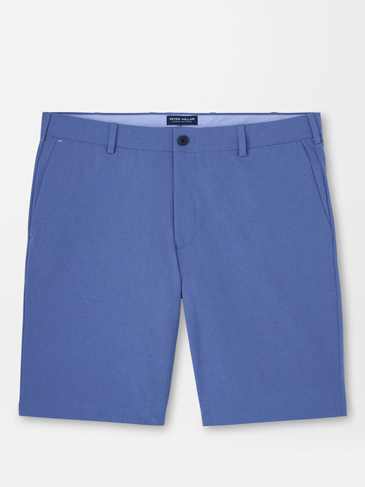 Peter Millar Surge Performance Short in Blue Pearl with four-way stretch on a white background.