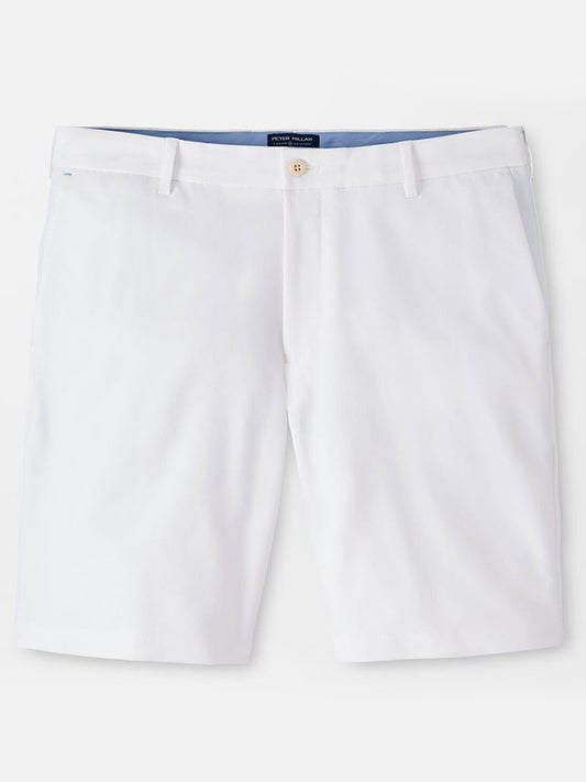 Peter Millar Surge Performance Short in White men's shorts with water-resistant protection on a white background.