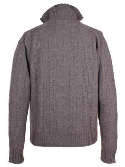 Back view of the Piacenza 1733 Cashmere Mock Neck Quarter Zip Sweater in Medium Grey, featuring a ribbed knit, high folded collar, long sleeves, and Italian craftsmanship.