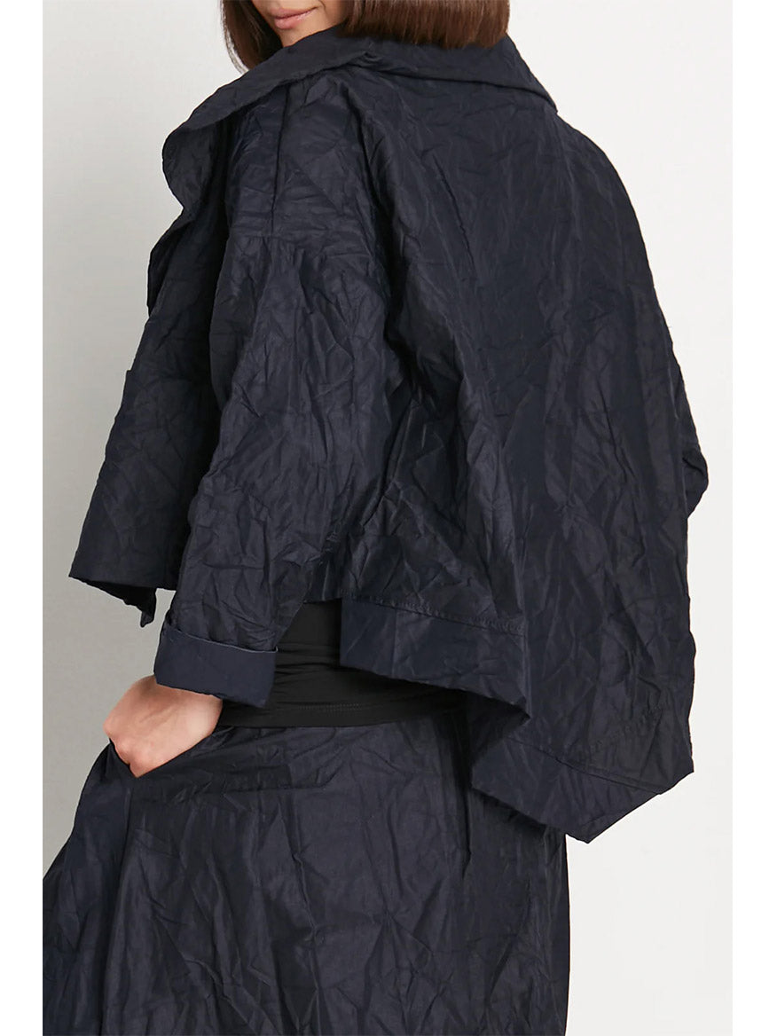 Planet by Lauren G Crushed Nylon Cropped Asymmetrical Jacket in Midnight