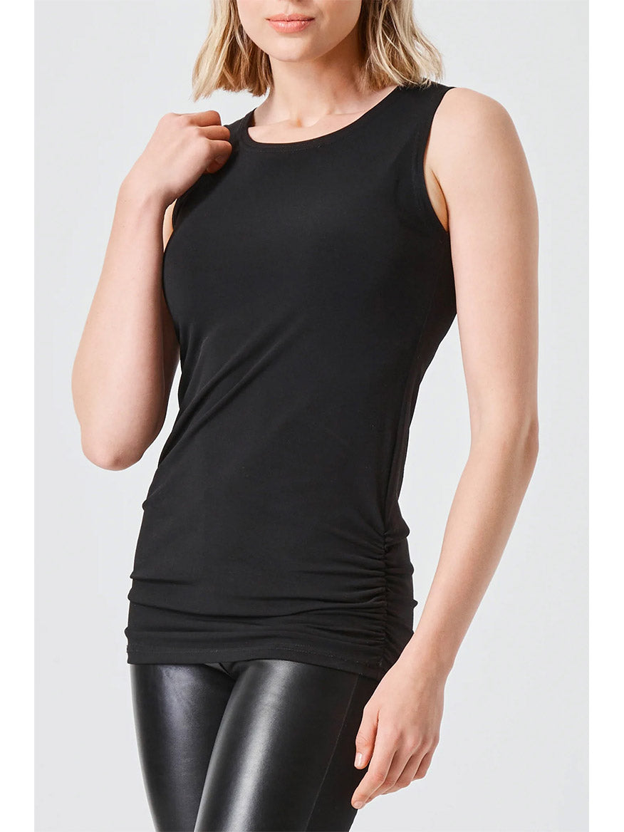 Planet by Lauren G Matte Jersey Ruched Tank in Black