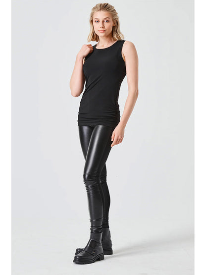 Planet by Lauren G Matte Jersey Ruched Tank in Black