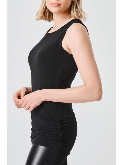 Planet by Lauren G Matte Jersey Ruched Tank in Black