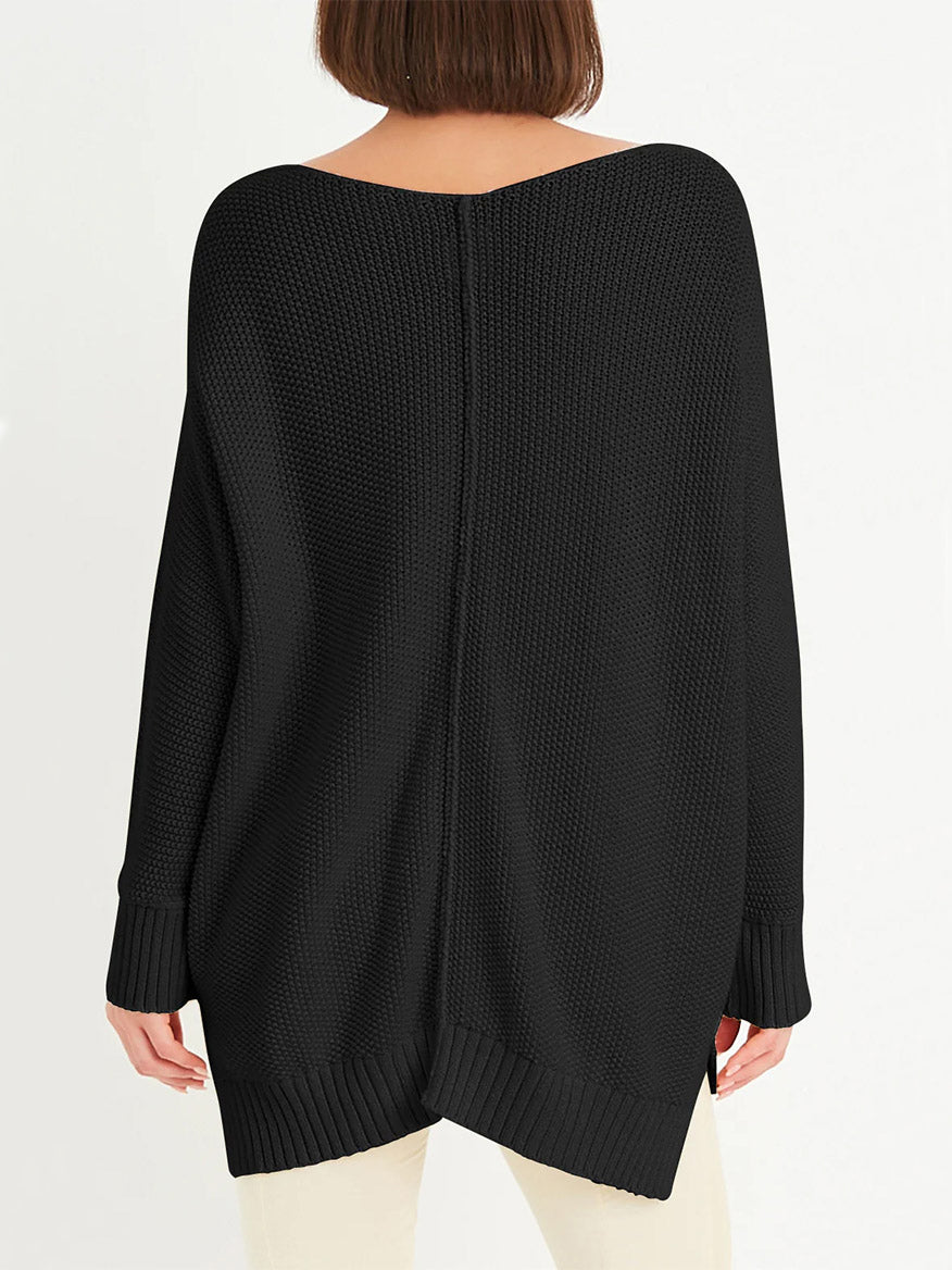 Planet by Lauren G Pebble V-Neck Sweater in Black