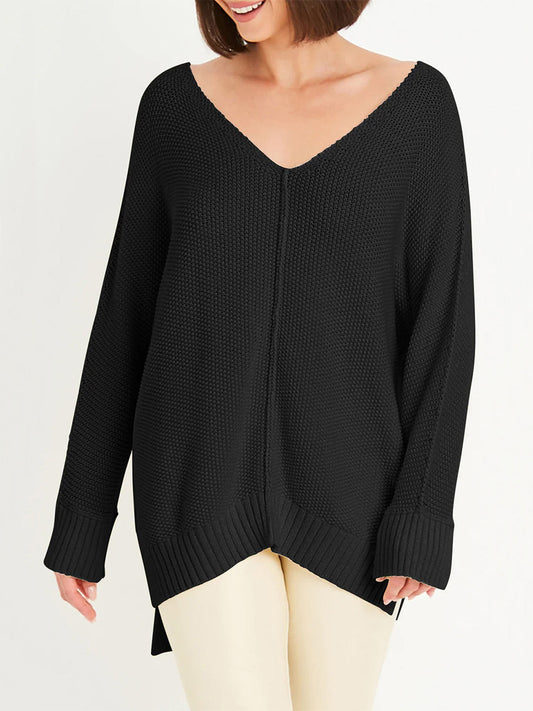 Planet by Lauren G Pebble V-Neck Sweater in Black