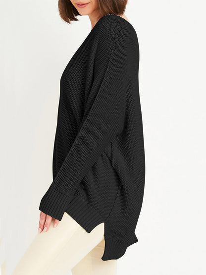 Planet by Lauren G Pebble V-Neck Sweater in Black