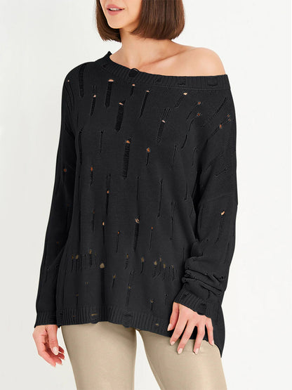 Planet by Lauren G Undone Boatneck Sweater in Black