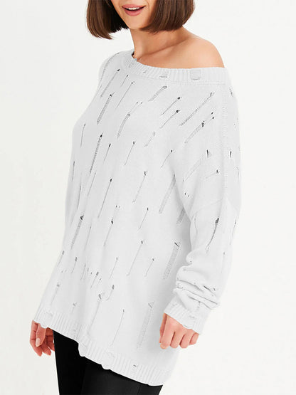 Planet by Lauren G Undone Boatneck Sweater in White