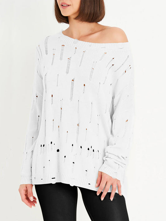 Planet by Lauren G Undone Boatneck Sweater in White