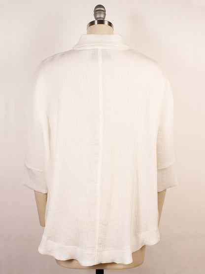 Porto Declan Pleated Button-Down Top in White