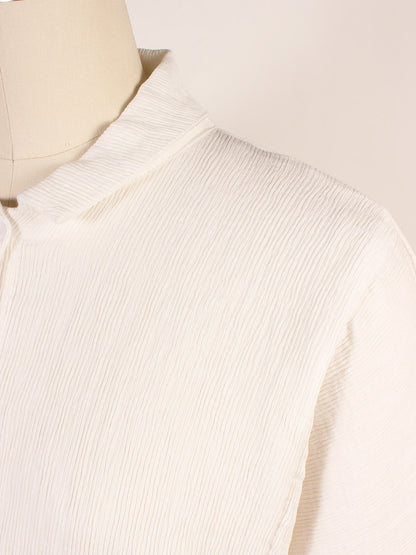 Porto Declan Pleated Button-Down Top in White