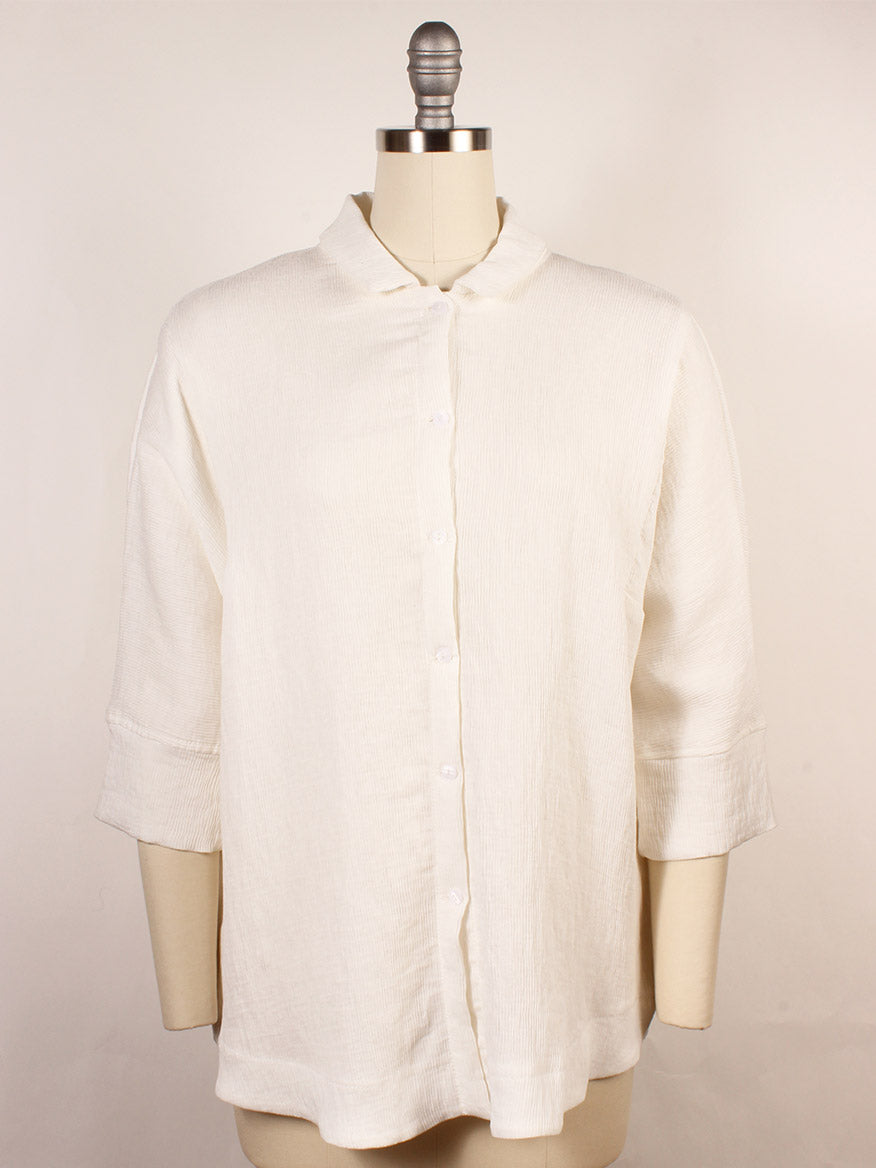 Porto Declan Pleated Button-Down Top in White