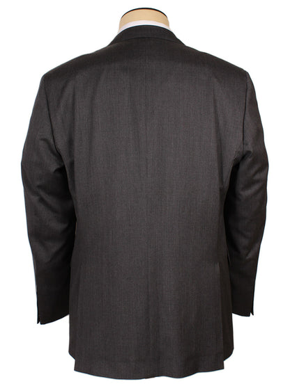 A mannequin dressed in a custom-made Scabal Mayfair Super 100s Suit in Solid Dark Grey, viewed from the back.