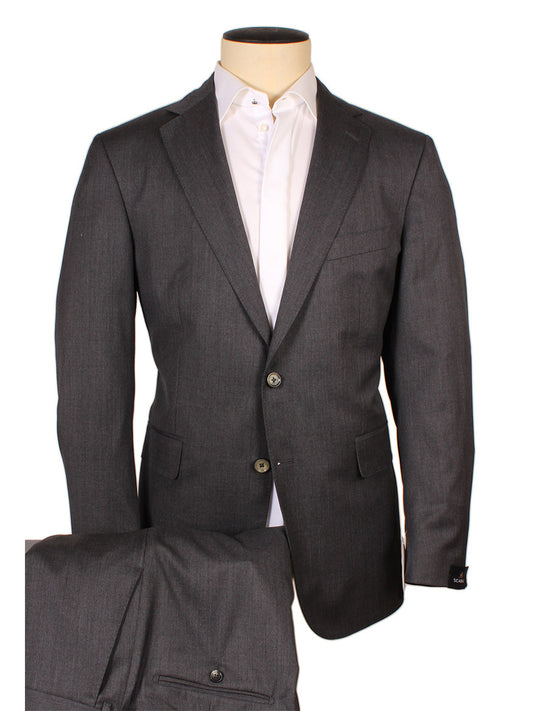 Scabal Mayfair Super 100s suit jacket and trousers in Solid Dark Grey on a mannequin with a white shirt, no tie.