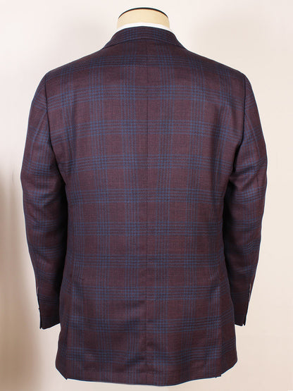 A mannequin displays the back of the Scabal Soho Plaid Sport Jacket in Navy/Red, expertly crafted in Portugal, against a plain background.