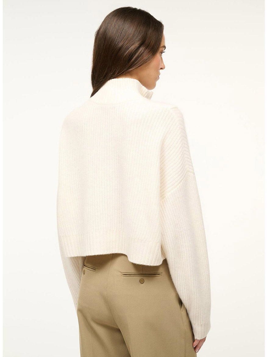 STAUD Hampton Cropped Sweater in Ivory