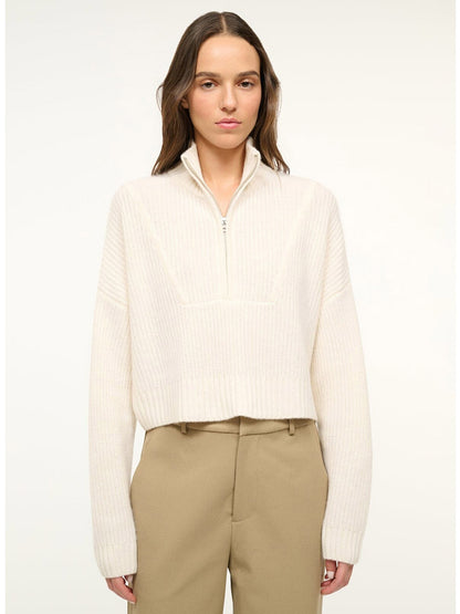 STAUD Hampton Cropped Sweater in Ivory