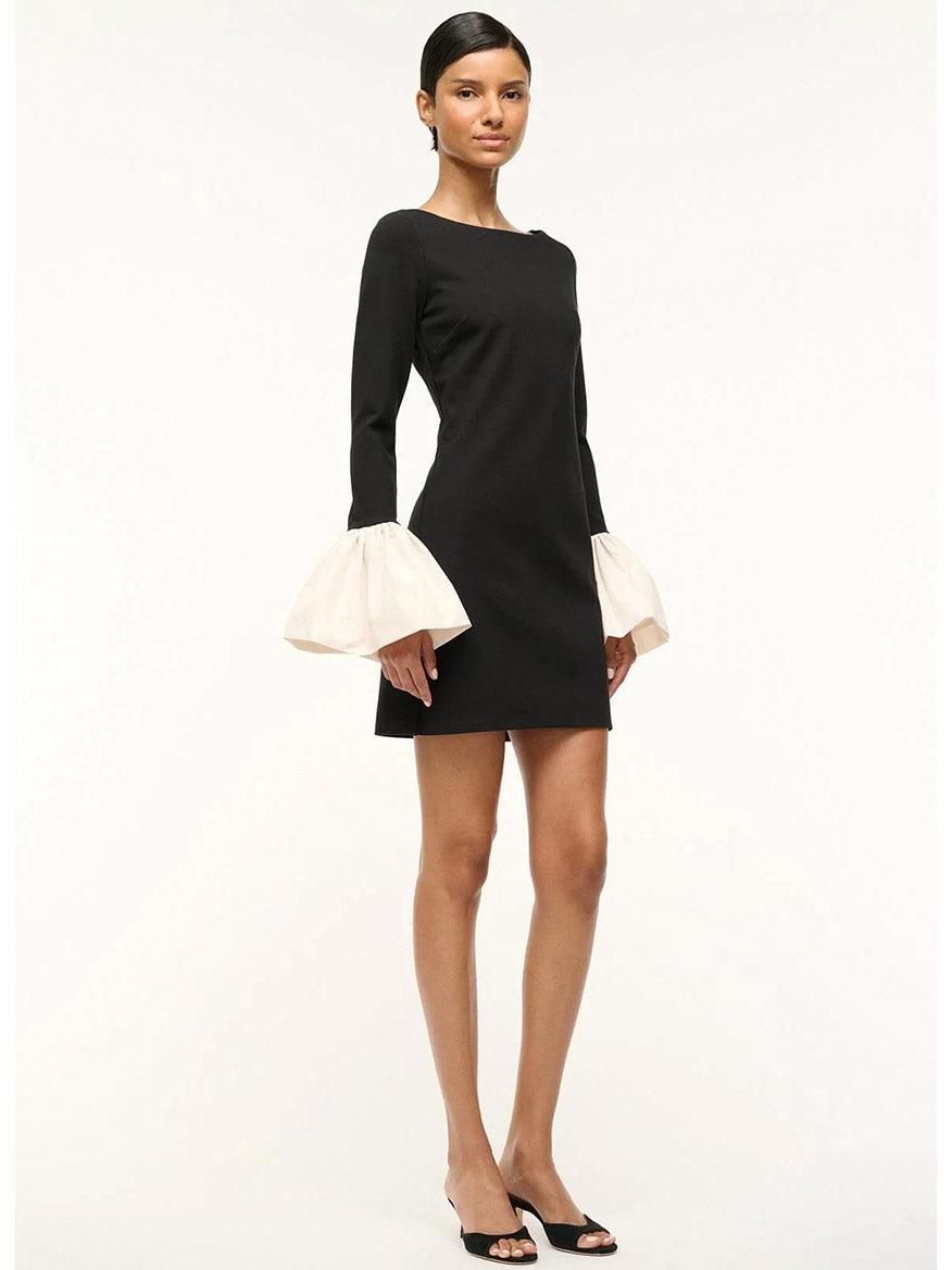 STAUD Hawthorne Dress in Black/Ivory