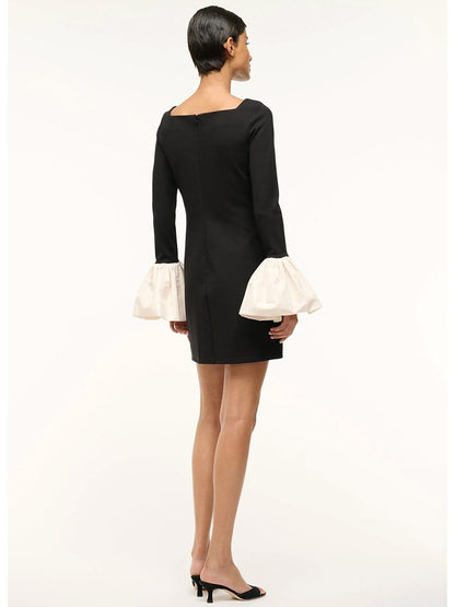 STAUD Hawthorne Dress in Black/Ivory