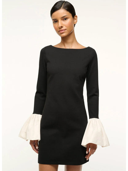 STAUD Hawthorne Dress in Black/Ivory