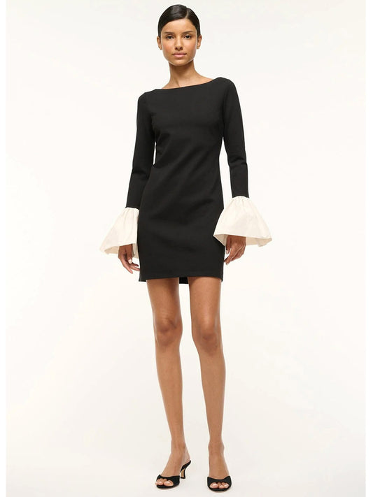 STAUD Hawthorne Dress in Black/Ivory