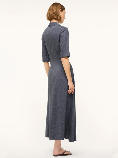 STAUD Joan Linen Dress in Chambray