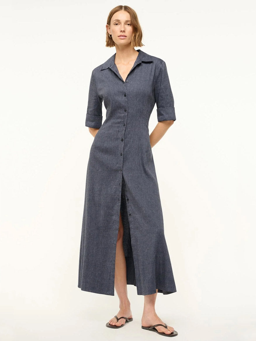 STAUD Joan Linen Dress in Chambray