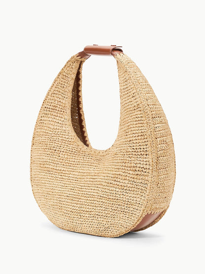 STAUD Large Raffia Moon Bag in Natural/Tan