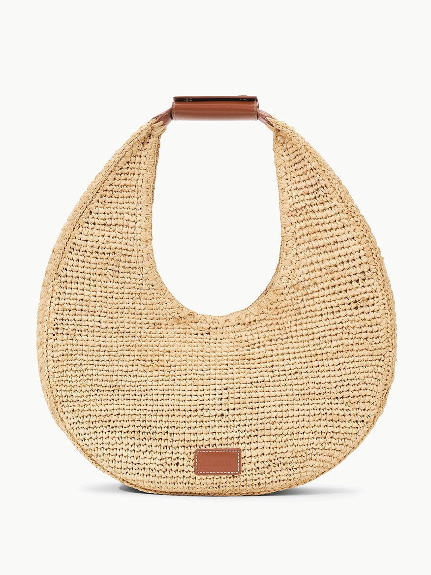 STAUD Large Raffia Moon Bag in Natural/Tan