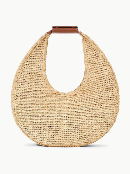 STAUD Large Raffia Moon Bag in Natural/Tan