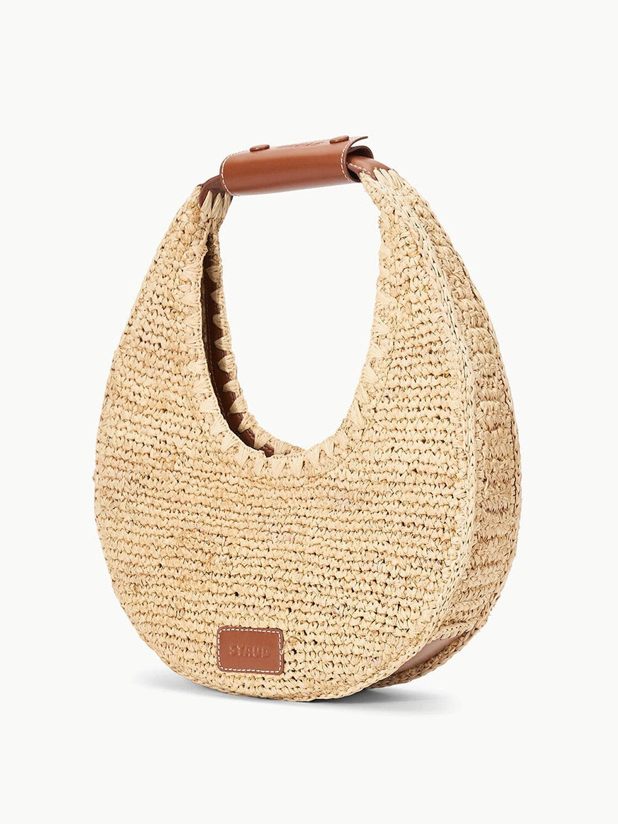 STAUD Moon Raffia Tote in Natural/Tan