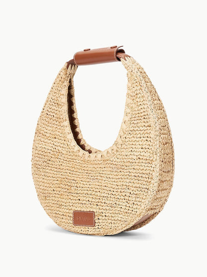 STAUD Moon Raffia Tote in Natural/Tan