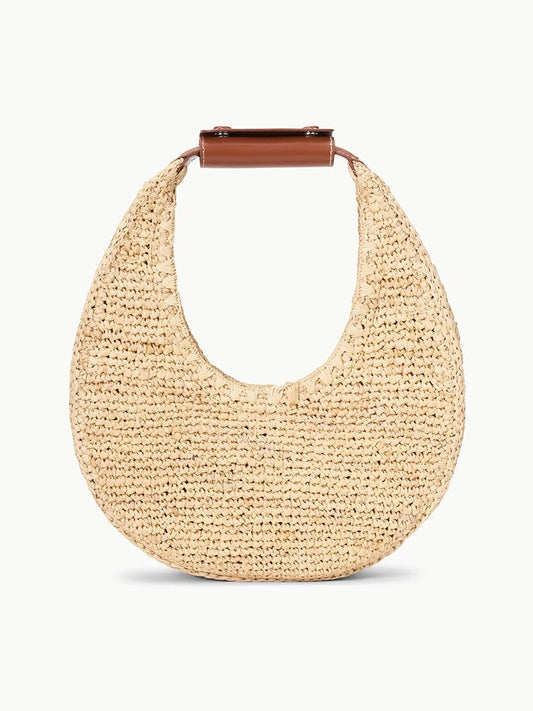 STAUD Moon Raffia Tote in Natural/Tan