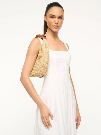 STAUD Moon Raffia Tote in Natural/Tan