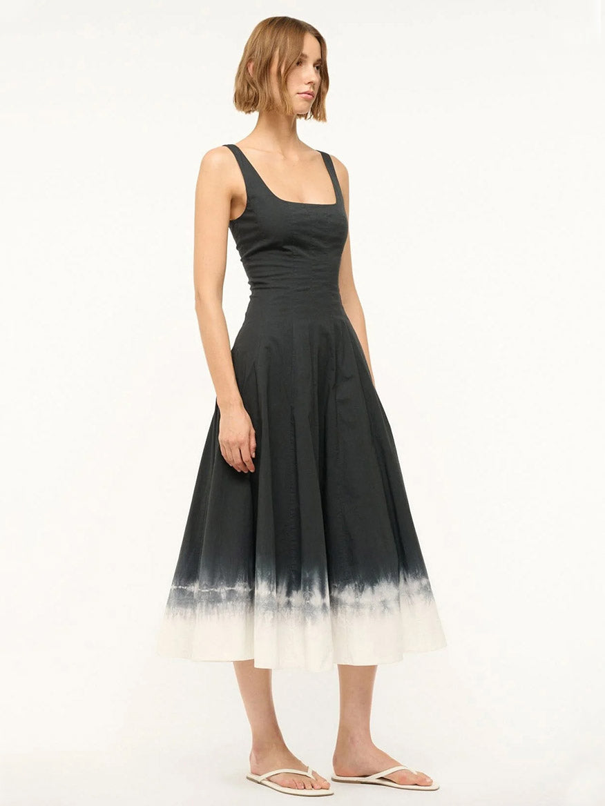 STAUD Wells Midi Sleeveless Dress in Onyx Ombre