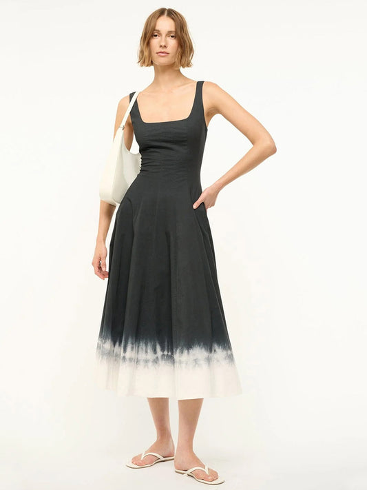 STAUD Wells Midi Sleeveless Dress in Onyx Ombre