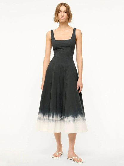 STAUD Wells Midi Sleeveless Dress in Onyx Ombre