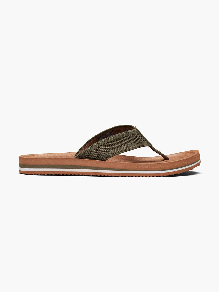 A single brown and green Swims Napoli flip-flop sandal with polyester knit strap isolated on a white background.