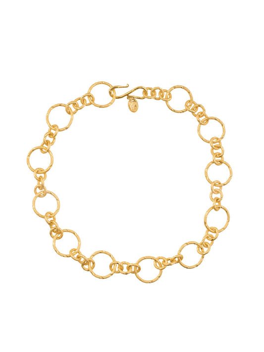 A Sylvia Toledano Pendant Saturn Chain in Gold featuring a brass gilded design with round interconnected links and a small clasp.