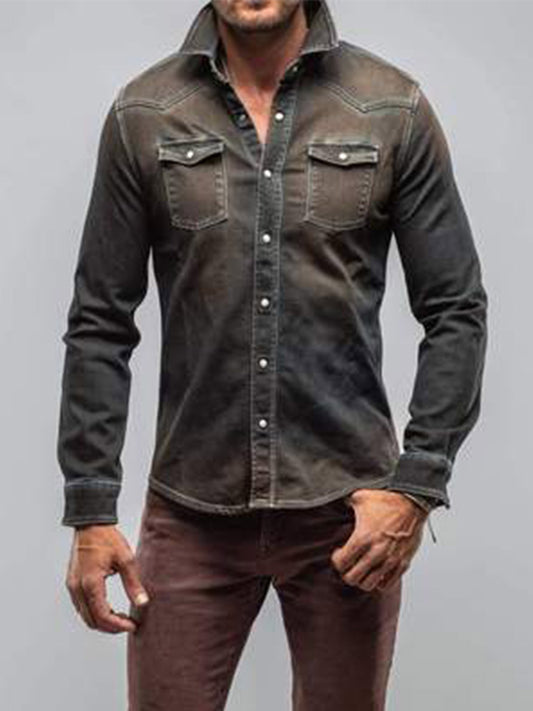 A person wearing the Teleria Zed Roper Western Snap Shirt in Desert, featuring pearlized snaps and front pockets, stands with one hand on their hip.