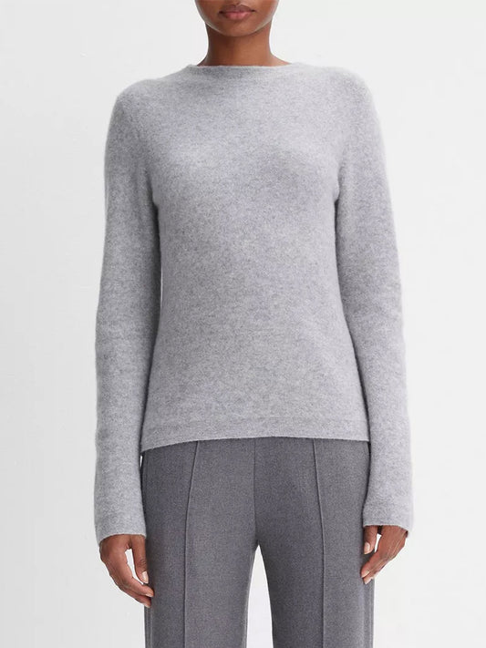 Vince Plush Cashmere Crew Neck Sweater in Heather Sterling