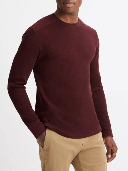Vince Thermal Long Sleeve Crew Neck Pullover in Pinot Vino