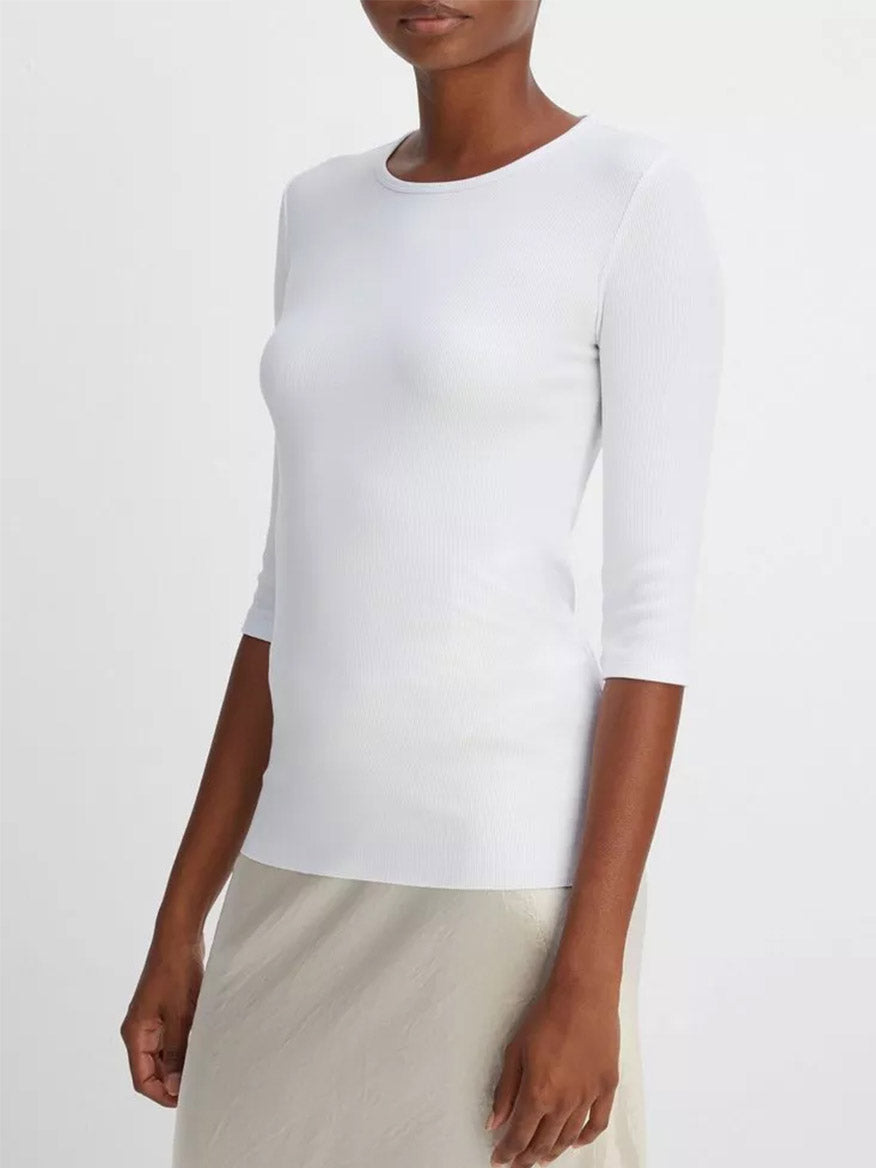 Vince Elbow Sleeve Crew Neck T-Shirt in White