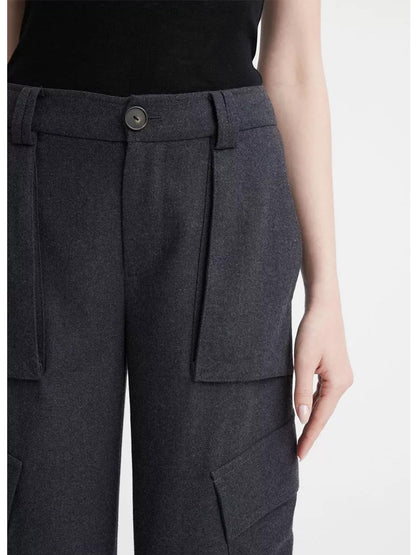 Vince Flannel Wide-Leg Cargo Pant in Heather Charcoal