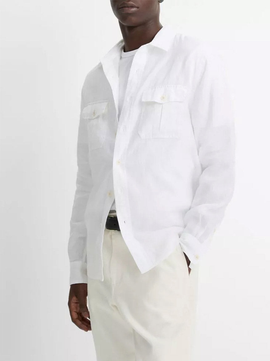 Vince Linen Utility Shirt in Optic White