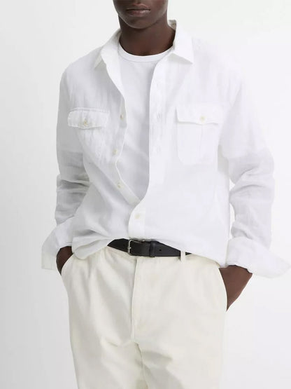 Vince Linen Utility Shirt in Optic White