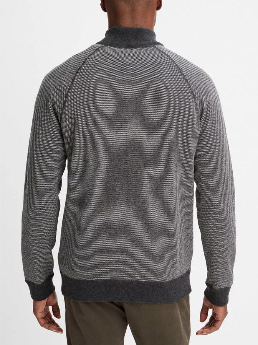 Vince Birdseye Button Mock Neck Sweater in Heather Black/Deco Cream