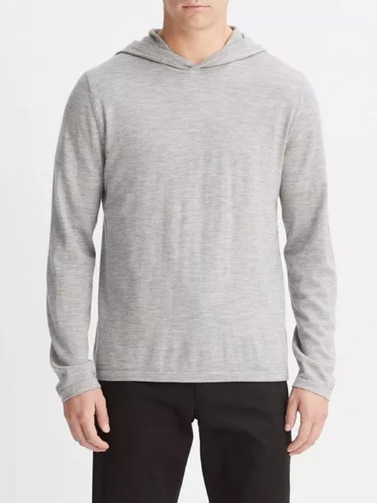 Vince Featherweight Wool Cashmere Pullover Hoodie in Heather Grey